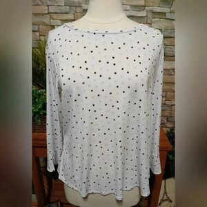 Womens XL Polka Dot Blouse White Black Blue 3/4 Sleeves